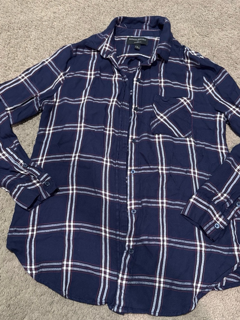 Banana Republic Women’s Navy White Plaid Button-Down Shirt Size Small